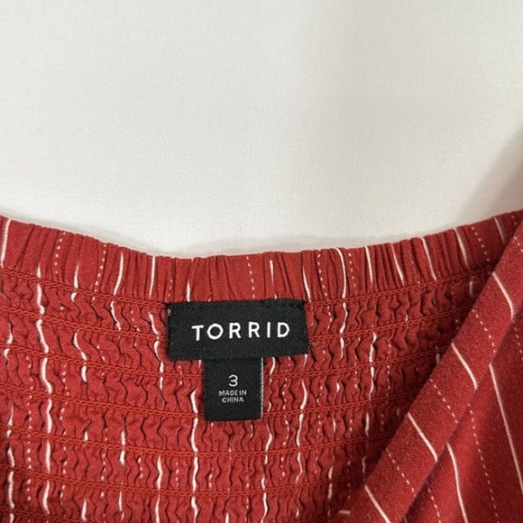 Torrid Rust Orange Stripe Challis Wide Leg Jumpsuit - Picture 3 of 15